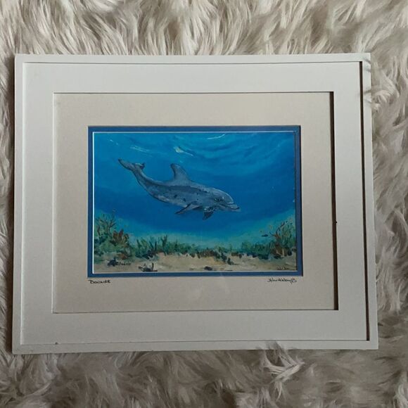 Watercolor Dolphin Print Framed and Matted (#22 of 300 Made) - Picture 7 of 16
